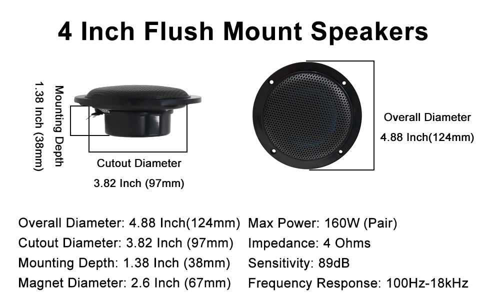 4x Herdio  4'' 320W  Waterproof Ceiling Speakers For Bathroom