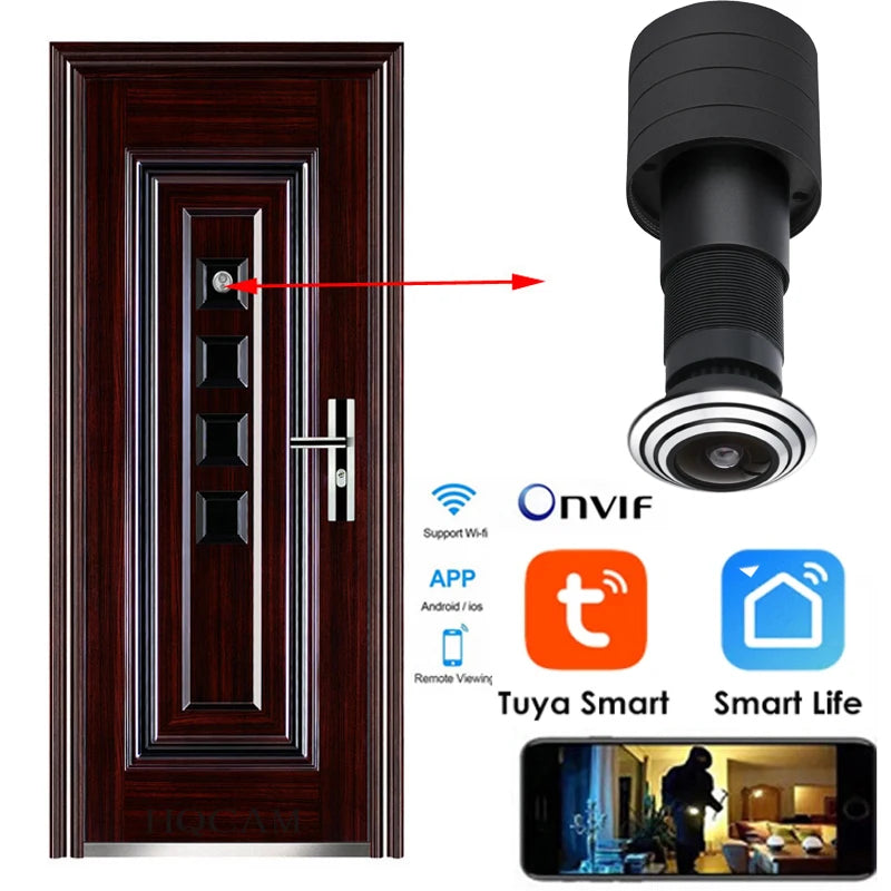 Tuya Wifi Peephole Door Eye Camera  Door WifI IP Camera 1.6MM Wide Angle FishEye 2Way Audio Build-In Speaker