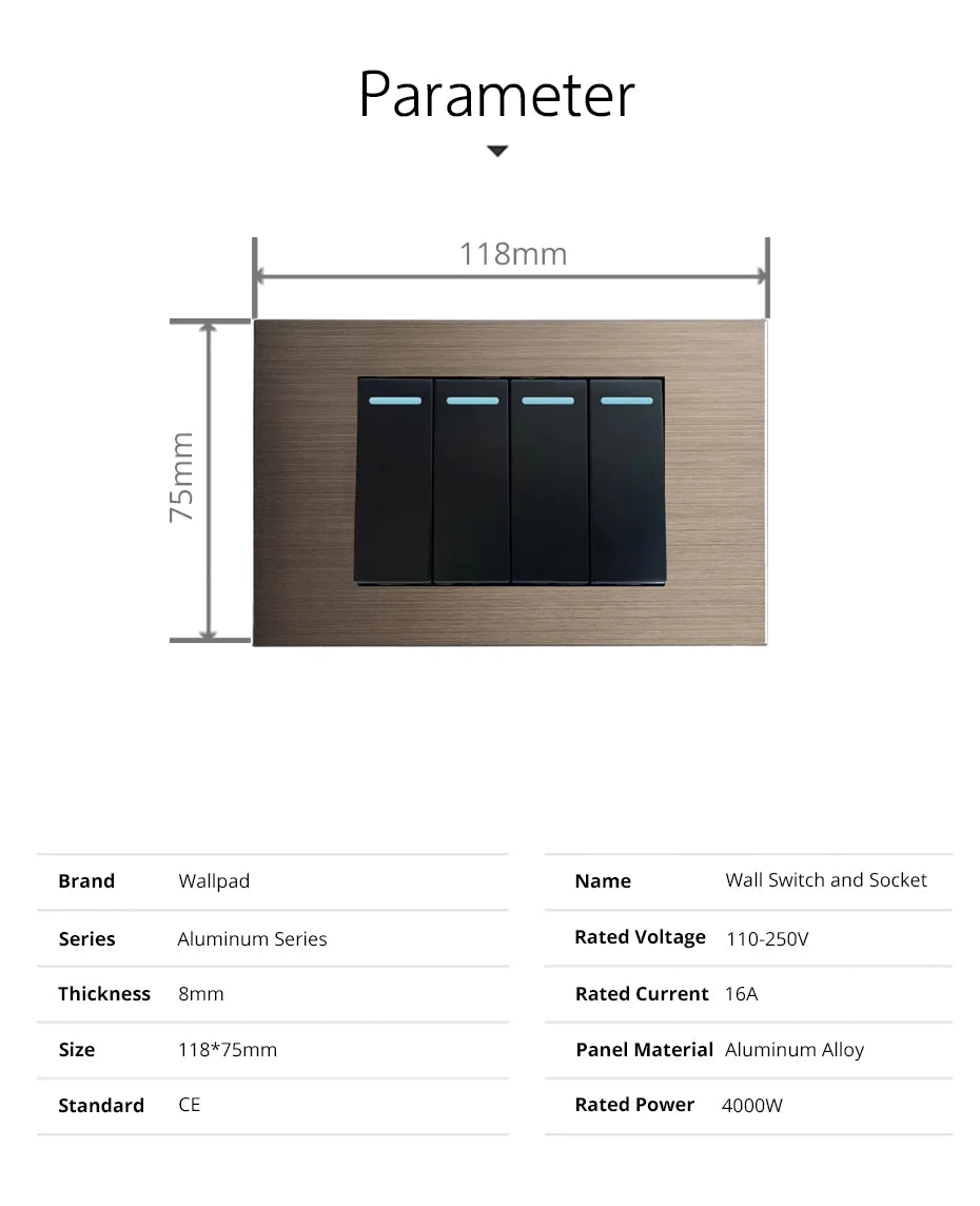 Aluminum Panel 1 2 3 4 Gang 2 Way Wall Light Switch