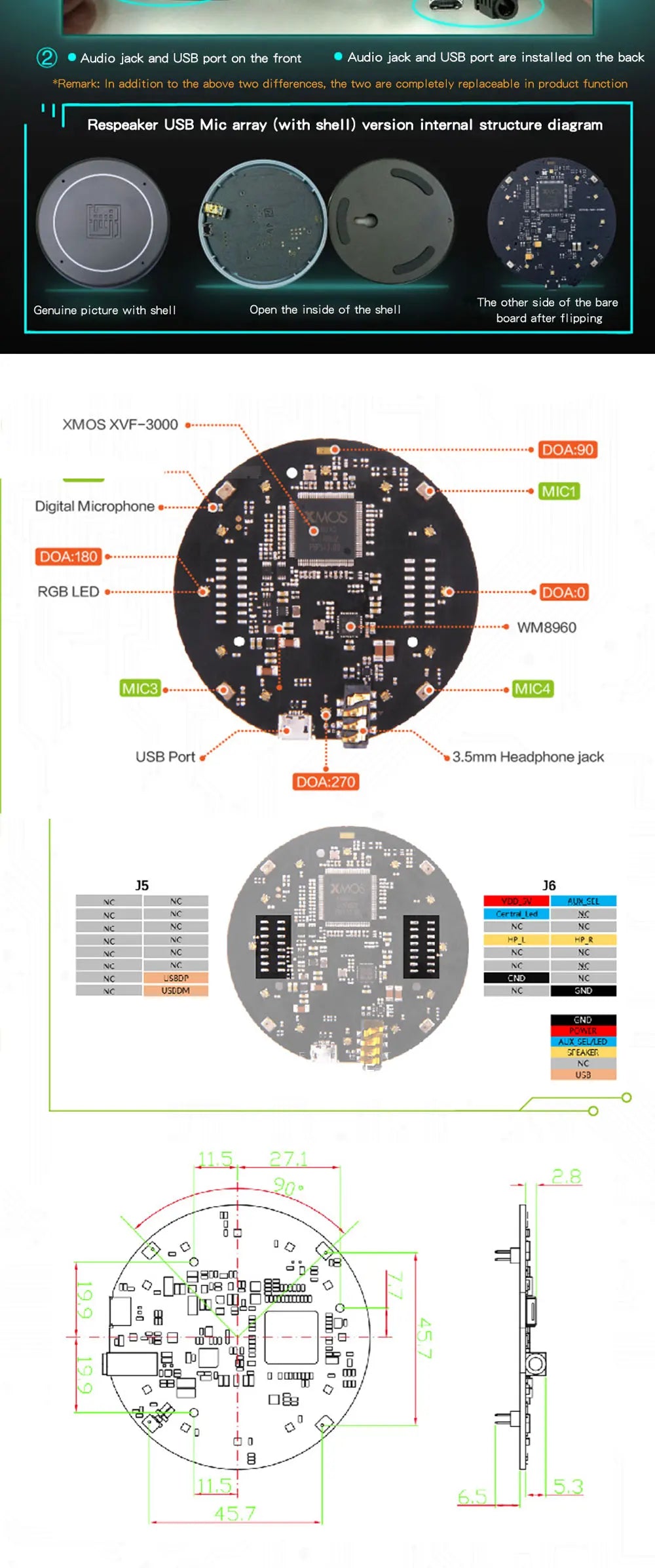 ReSpeaker USB Mic Array  voice recognition development board for Raspberry pi 4 B