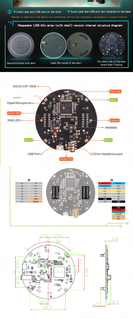 ReSpeaker USB Mic Array  voice recognition development board for Raspberry pi 4 B