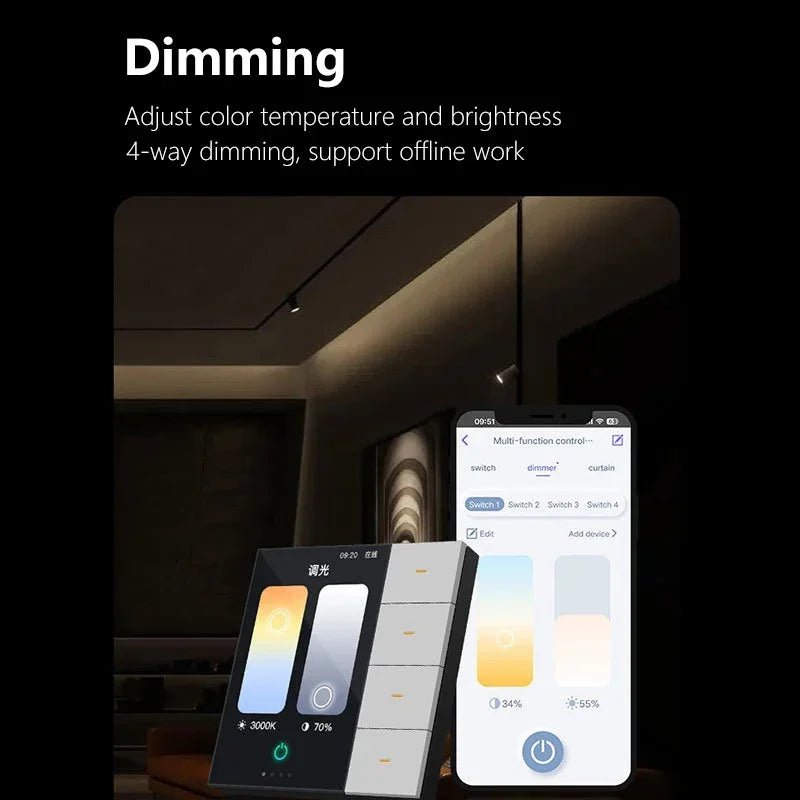 3.5 Inch Smart Wall Switch Touch Screen 4 Groups Switch 8-way