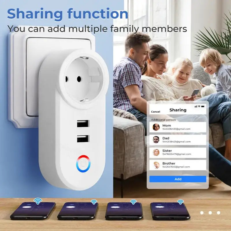 16A Tuya Matter WiFi Smart Plug With 2 USB Charger