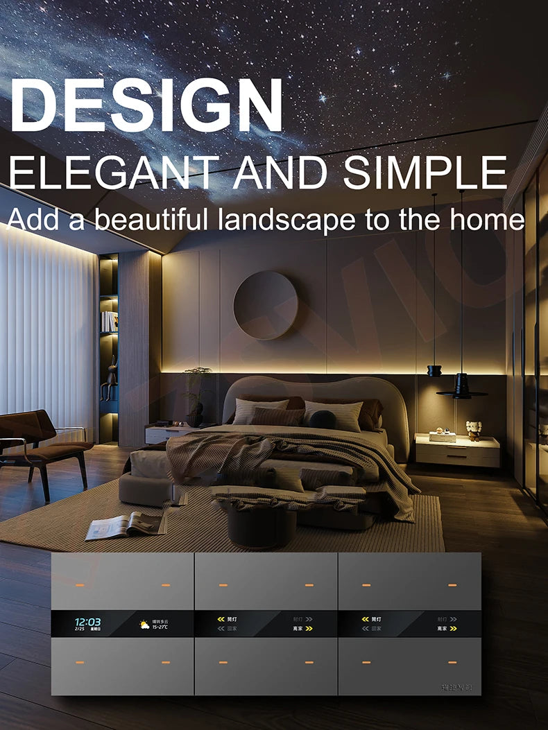 Smart Touch Wall Switch With Weather And Time 4 Gang