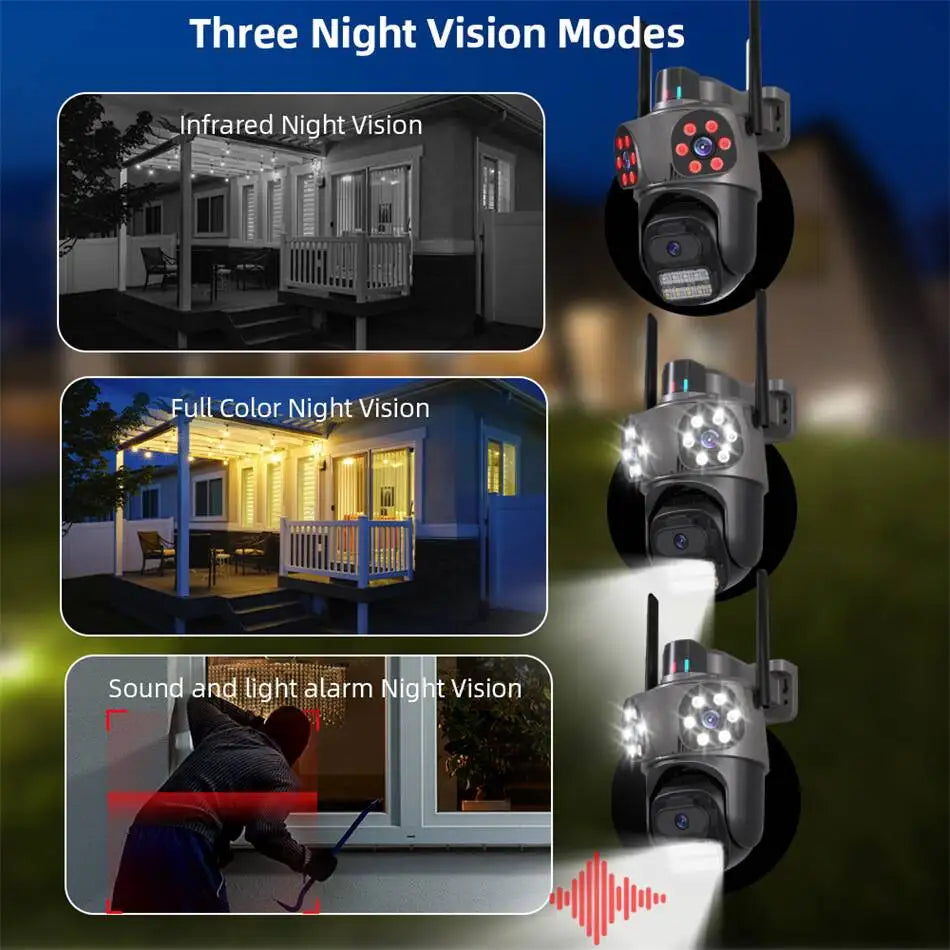 IP66 WiFi IP Camera Outdoor 3 in 1 PTZ Waterproof With Warning Light