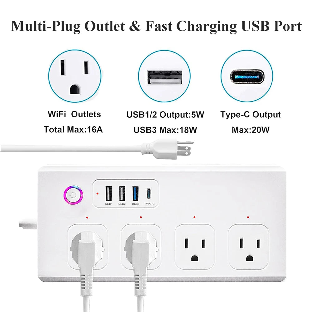 WiFi/Zigbee/Matter Power Strip US with USB C Fast Charging Surge Protector & 1.5M Extension Cord