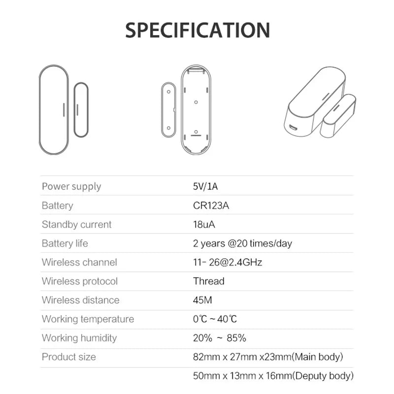 Matter Thread Smart Door Window Sensor USB Powered