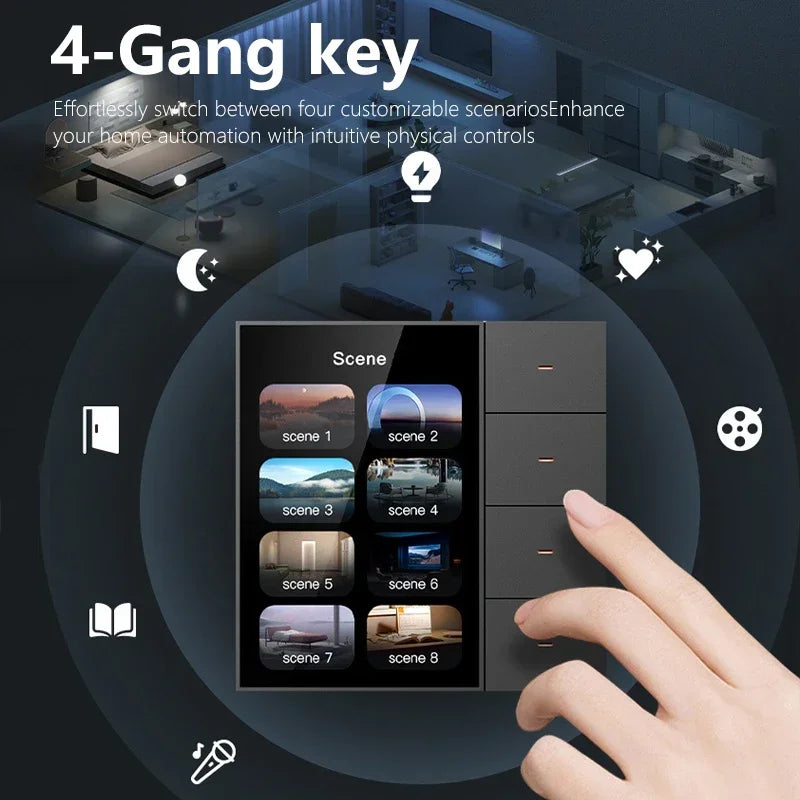 3.5 Inch Smart Wall Switch Touch Screen 4 Groups Switch 8-way
