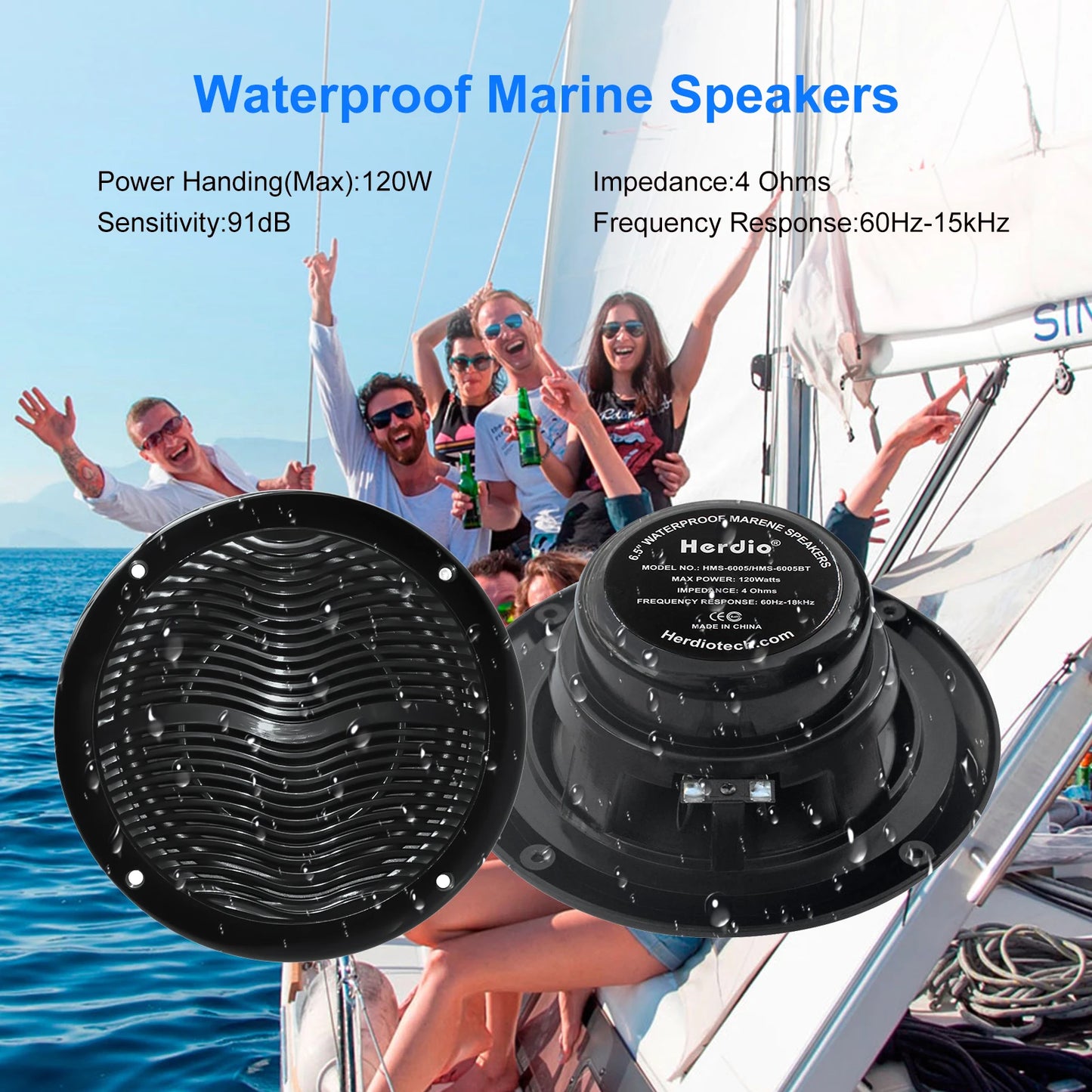 2x Herdio 6.5'' 120W  Waterproof Speakers Waterproof