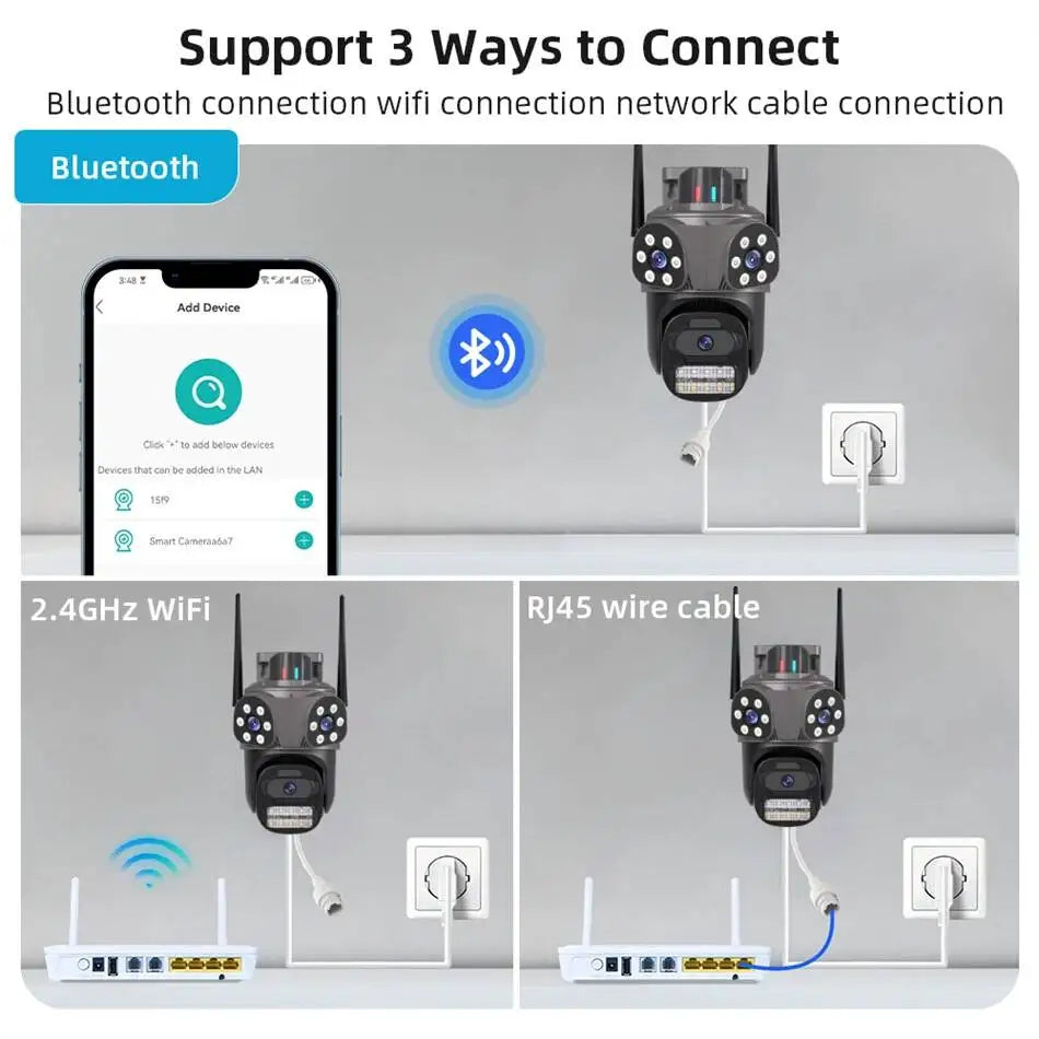 IP66 WiFi IP Camera Outdoor 3 in 1 PTZ Waterproof With Warning Light