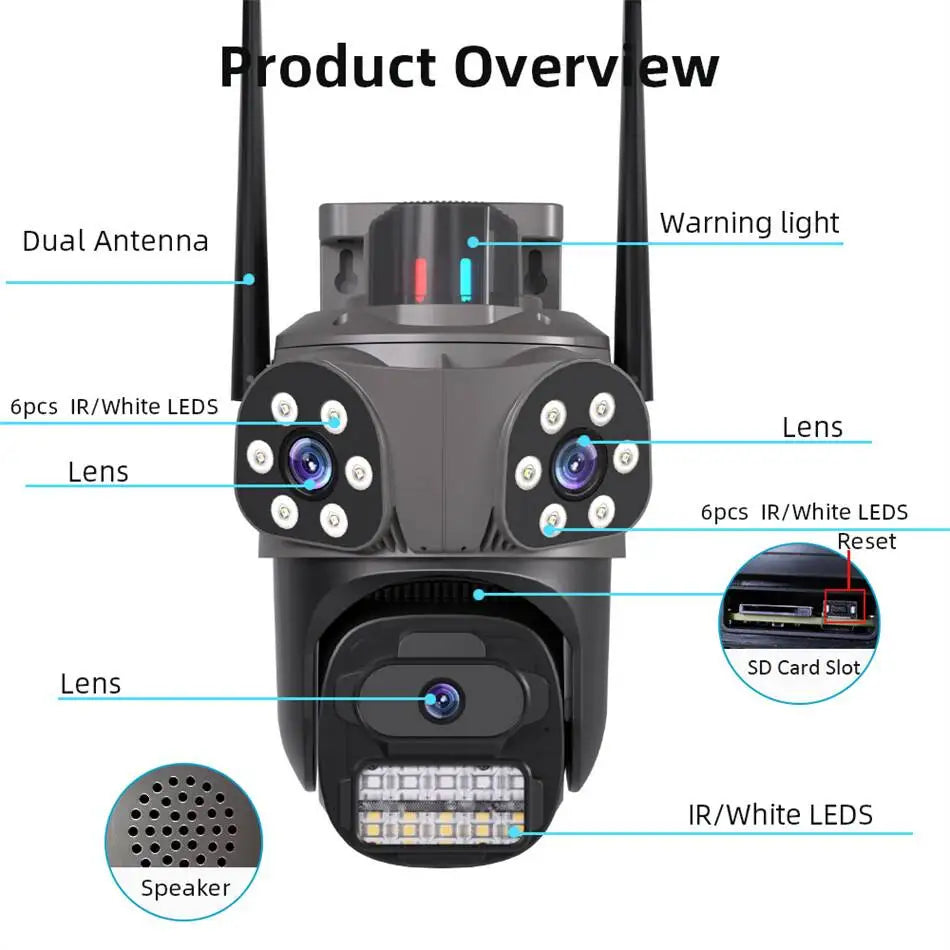 IP66 WiFi IP Camera Outdoor 3 in 1 PTZ Waterproof With Warning Light