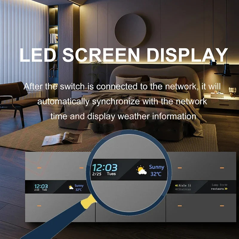 Smart Touch Wall Switch With Weather And Time 4 Gang