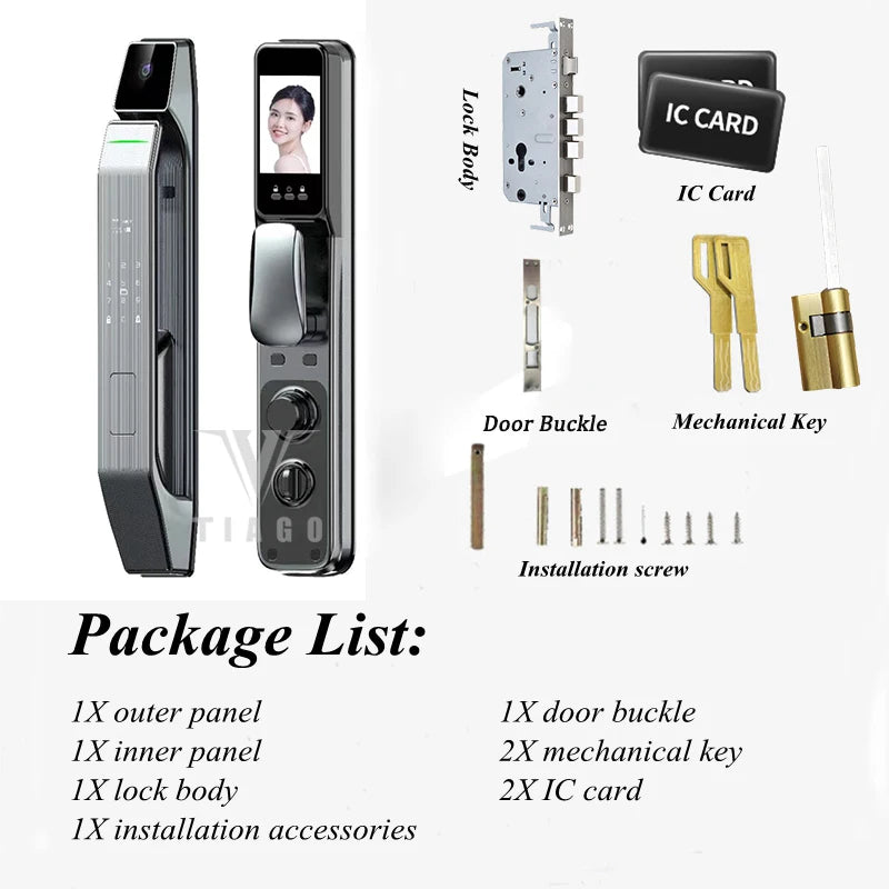 WIFI APP 3D Face Recognition Smart Lock With  Fingerprint Biometric  And Card Key