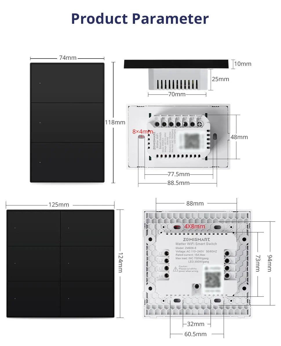 Matter Smart Wall Light Switch 1-6 Gangs