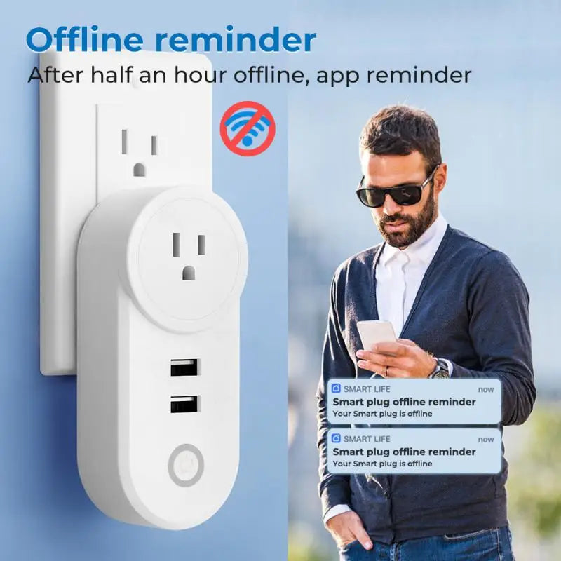 16A Tuya Matter WiFi Smart Plug With 2 USB Charger