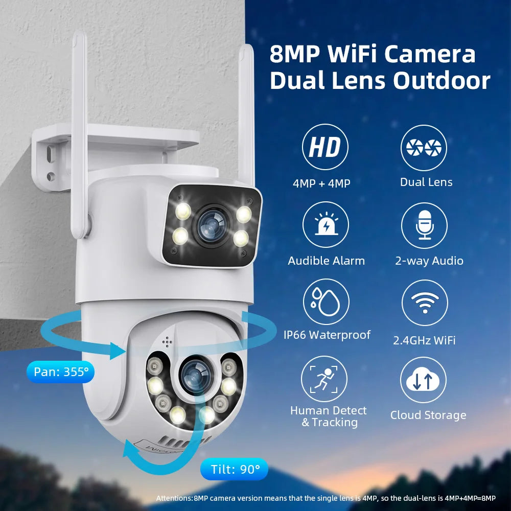 8MP 4K PTZ  Dual Lens Wifi Camera