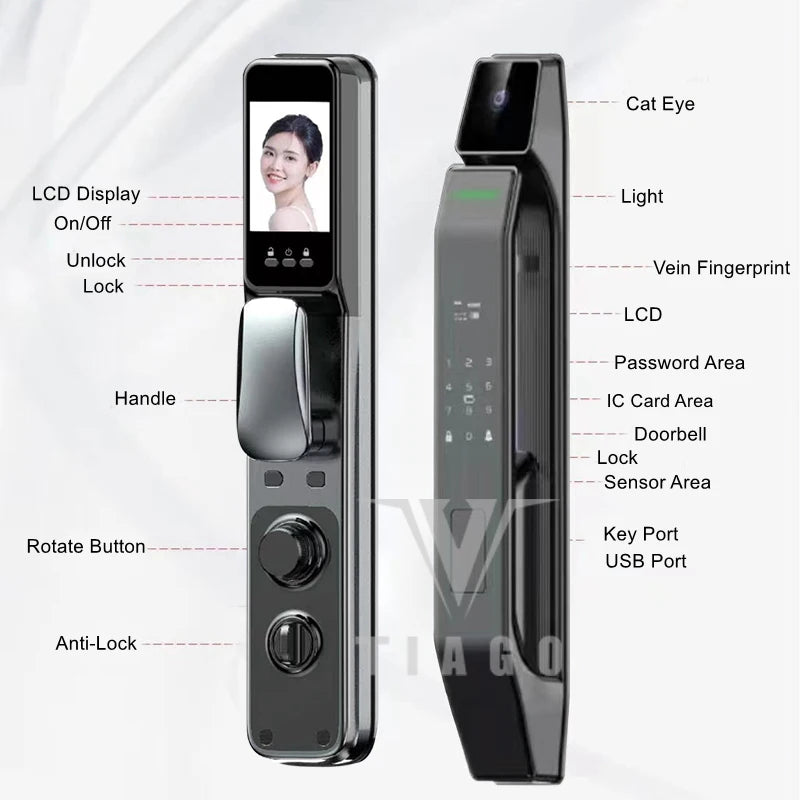 WIFI APP 3D Face Recognition Smart Lock With  Fingerprint Biometric  And Card Key