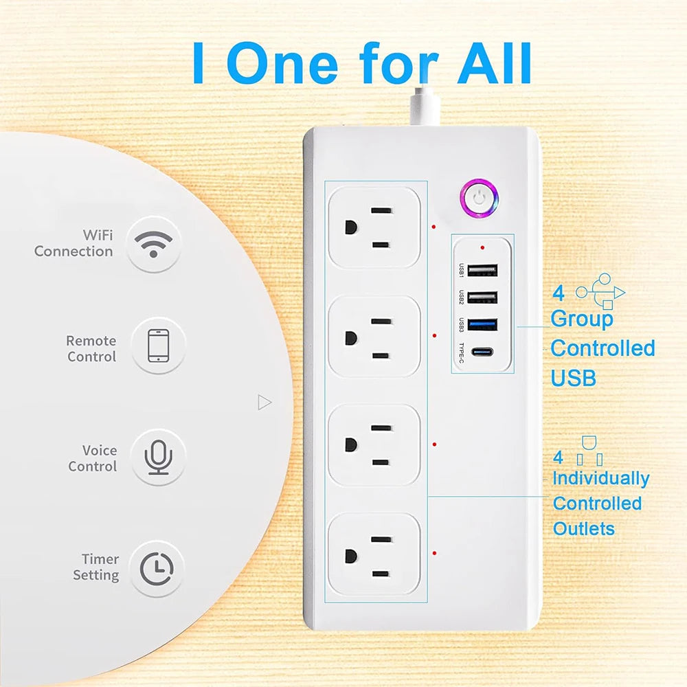 WiFi/Zigbee/Matter Power Strip US with USB C Fast Charging Surge Protector & 1.5M Extension Cord