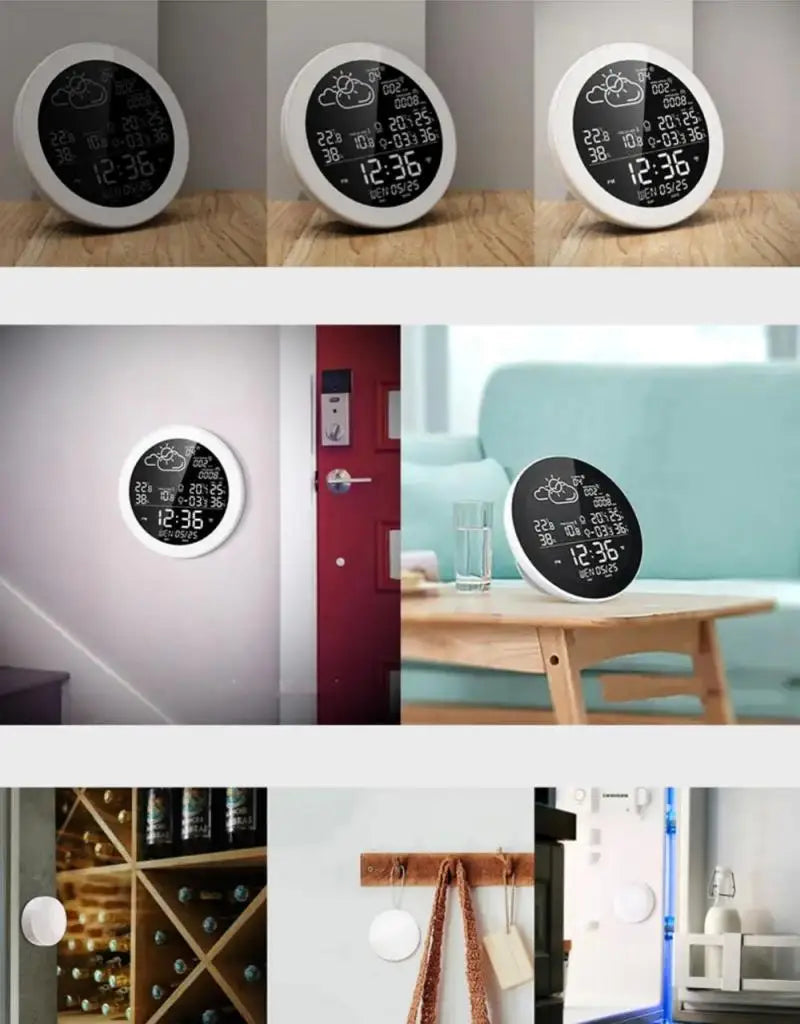 Smart LCD Digital Clock Temperature Humidity Meter Indoor Outdoor