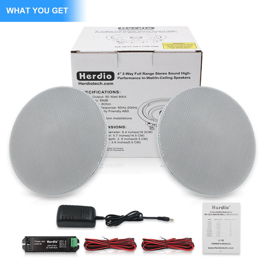 2x Herdio 4 Inch Flush Mount Bluetooth Speakers For Humid Indoor Kitchen Bedroom