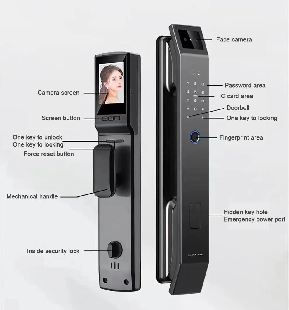 3D Face Recognition Digital Door Lock With Camera FIngerprint And Password