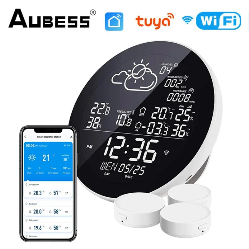 Smart LCD Digital Clock Temperature Humidity Meter Indoor Outdoor