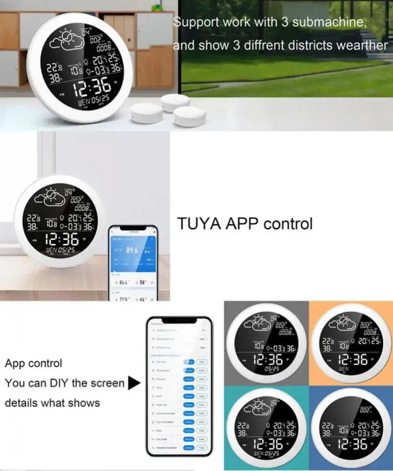 Smart LCD Digital Clock Temperature Humidity Meter Indoor Outdoor