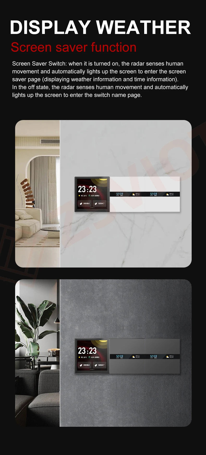 Smart Touch Wall Switch With Weather And Time 4 Gang
