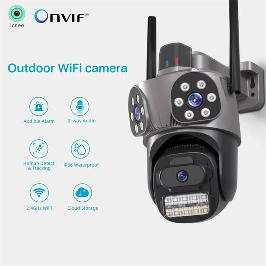 IP66 WiFi IP Camera Outdoor 3 in 1 PTZ Waterproof With Warning Light