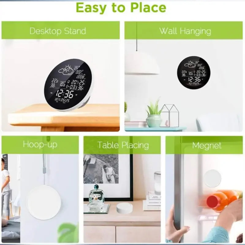 Smart LCD Digital Clock Temperature Humidity Meter Indoor Outdoor