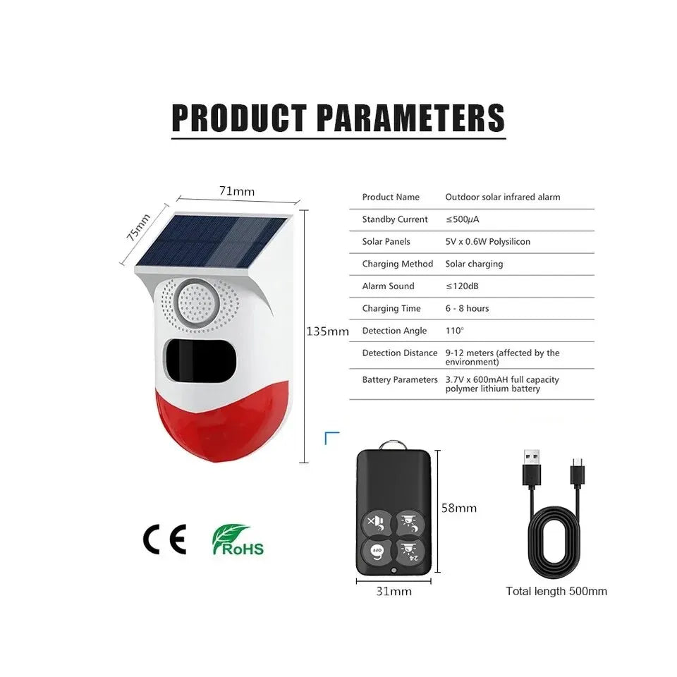 IP65 Outdoor Solar Security Alarm Infrared Detector Bear Deterent