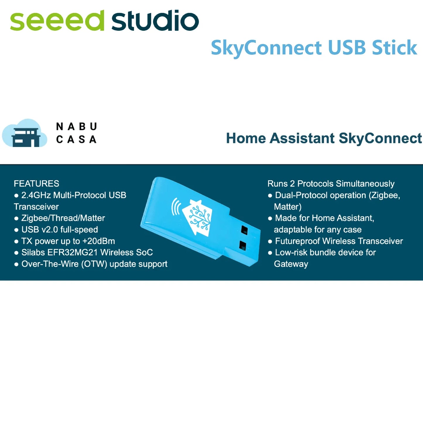 Home Assistant Green Original SkyConnect USB Stick Compatible with Zigbee/Thread/Matter, ideal for Smart Home