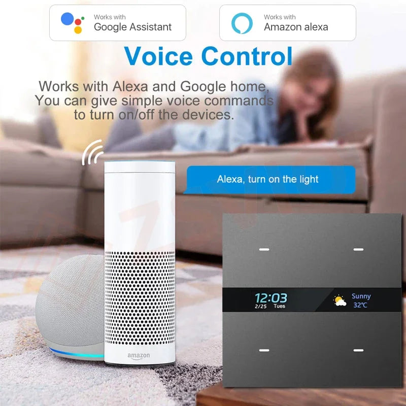 Smart Touch Wall Switch With Weather And Time 4 Gang