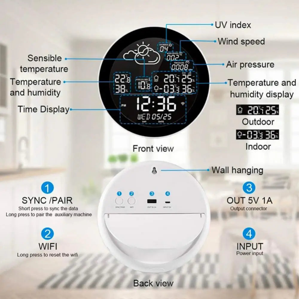 Smart LCD Digital Clock Temperature Humidity Meter Indoor Outdoor