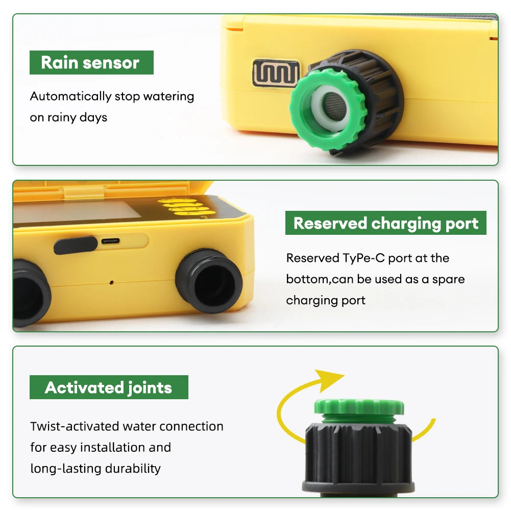 Smart Dual Water Controller Solar Charge and Rain Sensor 3/4" 1/2"