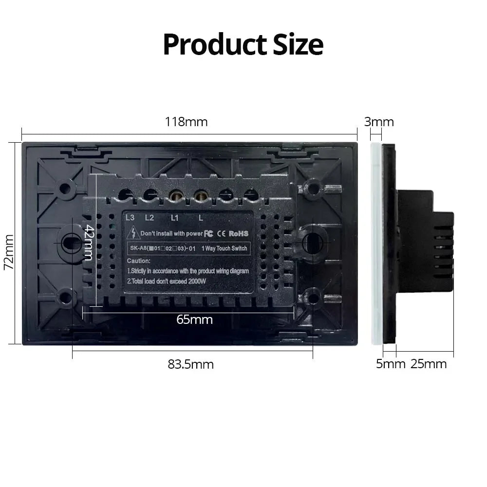 1 2 3 Gang,  2 3 Way Wall Touch Switch