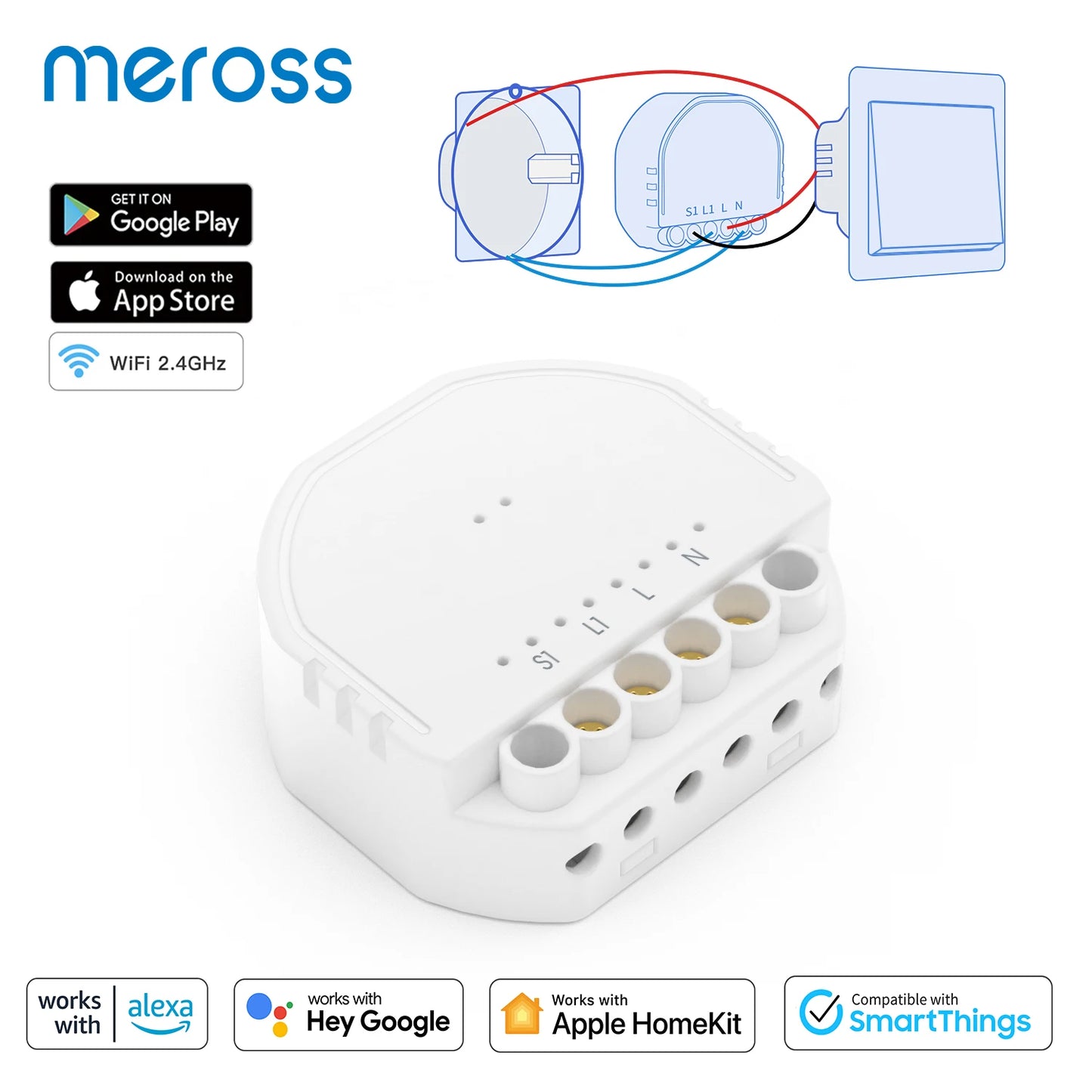 Meross  In-Wall Switch 1Gang 1Way For Alexa Google Home SmartThings apple home