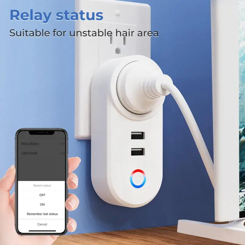 16A Tuya Matter WiFi Smart Plug With 2 USB Charger