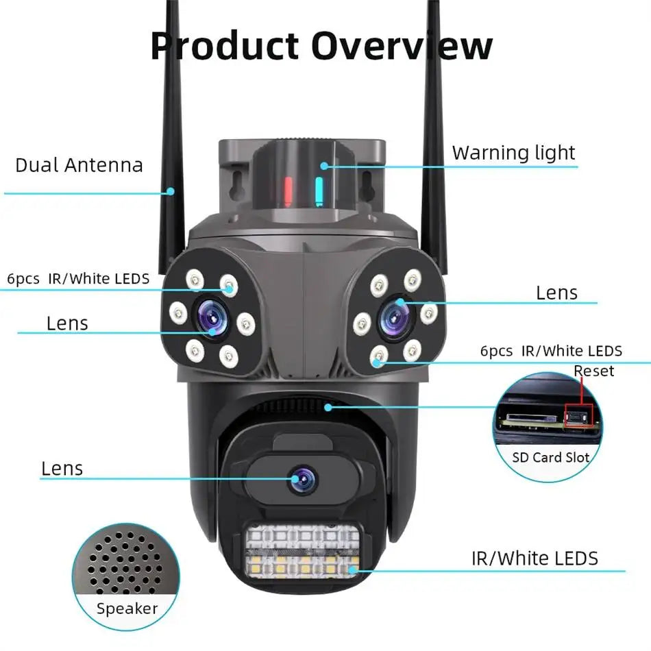 IP66 WiFi IP Camera Outdoor 3 in 1 PTZ Waterproof With Warning Light