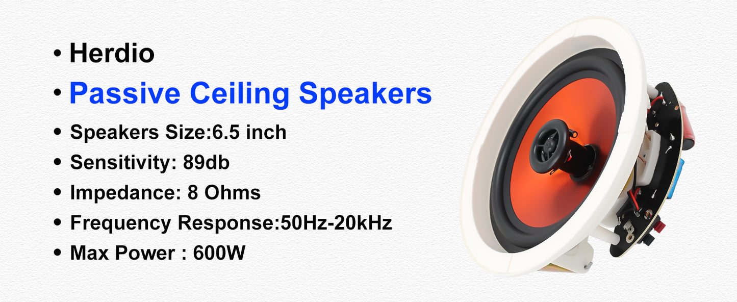 2x Herdio 6.5'' 320 Watts Ceiling Speakers with Bluetooth Wall Amplifier