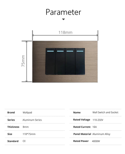 Aluminum Panel 1 2 3 4 Gang 2 Way Wall Light Switch