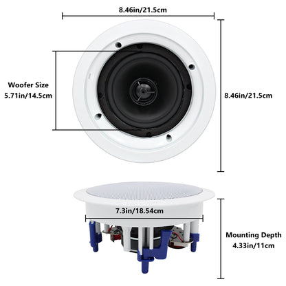 2x Herdio 5.25Inch 300W Waterproof Bluetooth Ceiling Wall Speakers
