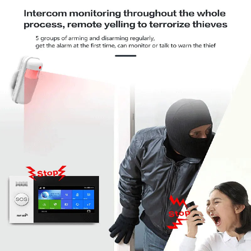 Système d'alarme de sécurité domestique intelligent GSM avec télécommande et capteur de fenêtre avec caméra IP 1080P