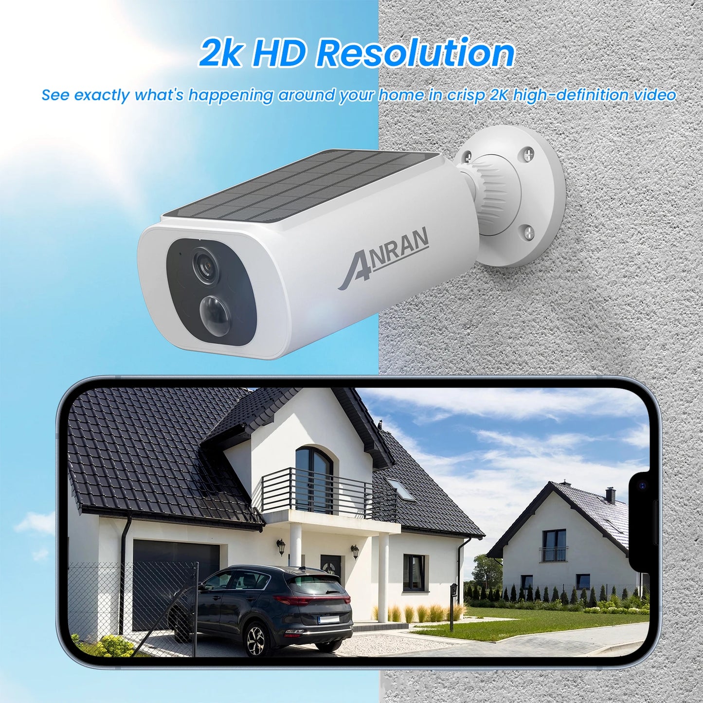 ANRAN IP65 2K Wireless Solar Camera Outdoor Surveillance With  Integrated Battery