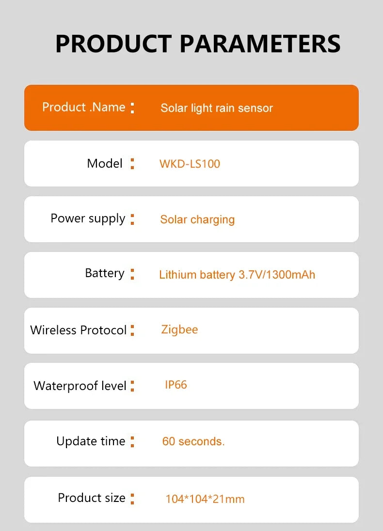 Capteur de pluie intelligent avec détecteur de lumière à énergie solaire IP66