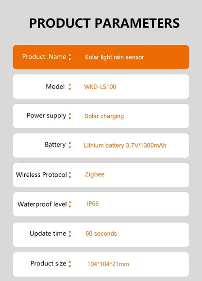 Capteur de pluie intelligent avec détecteur de lumière à énergie solaire IP66