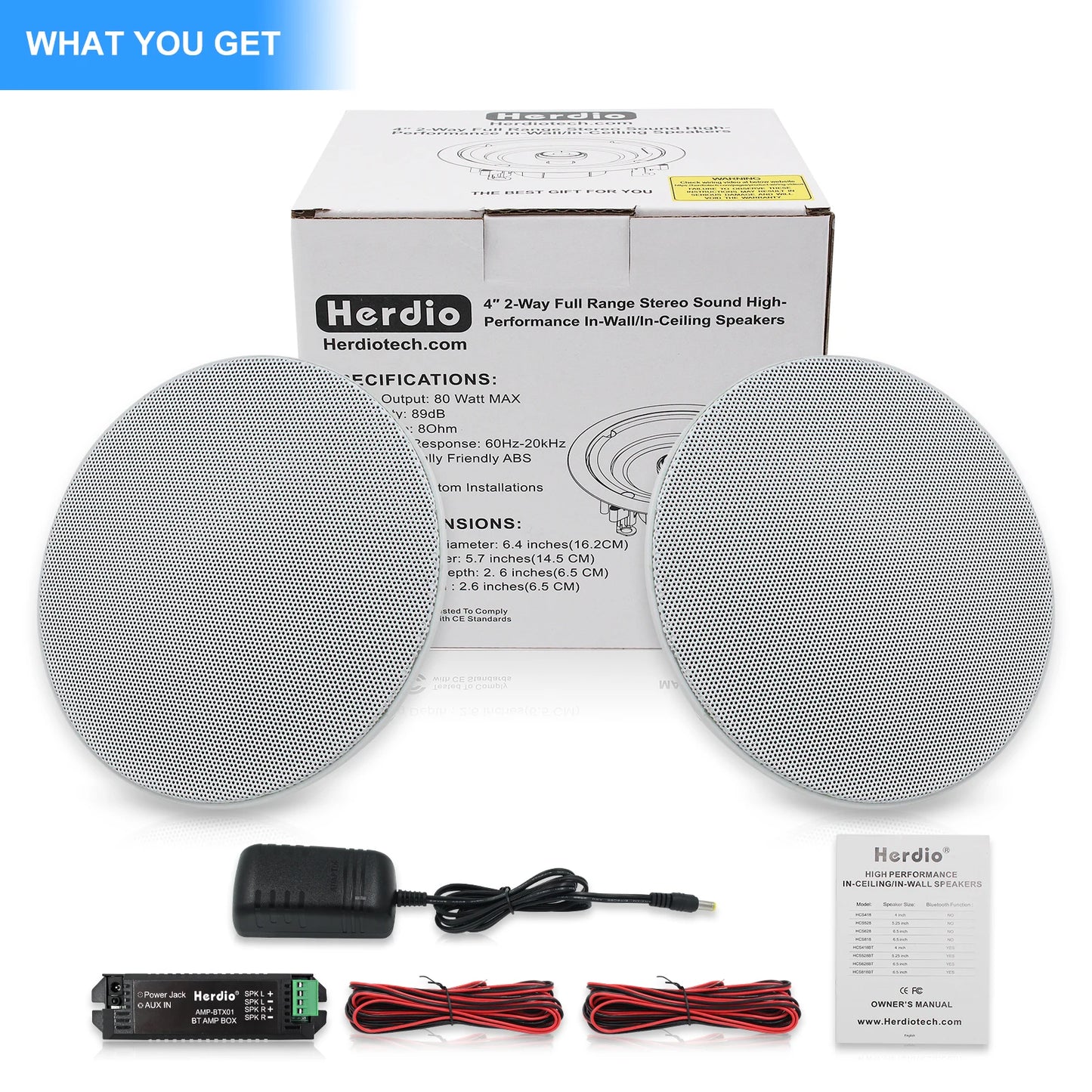 2x Herdio 4 Inch Flush Mount Bluetooth Speakers For Humid Indoor Kitchen Bedroom