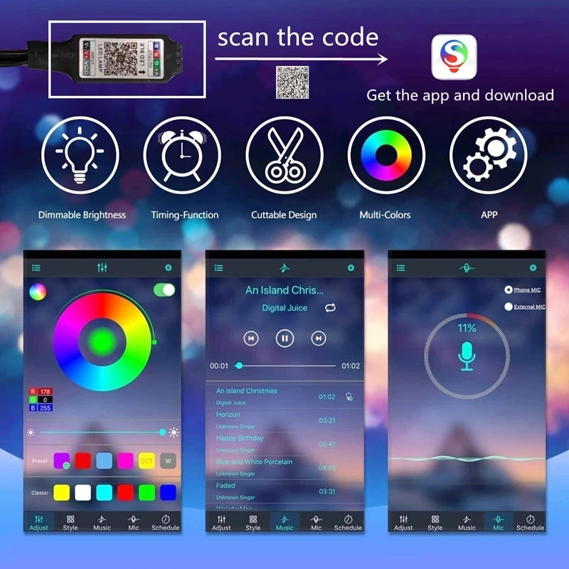 Bande lumineuse LED USB 30 m/100 pi