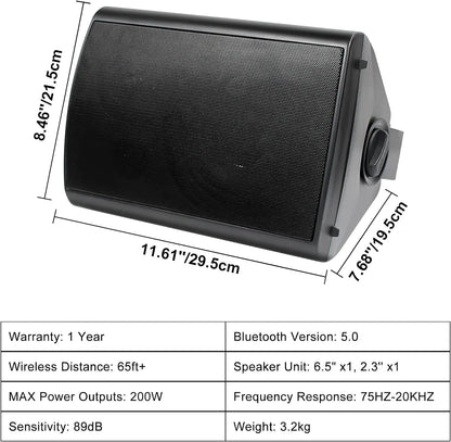 4x Herdio 800W 6.5'' Outdoor Speakers (wired with bluetooth amplifier) (black and white option)