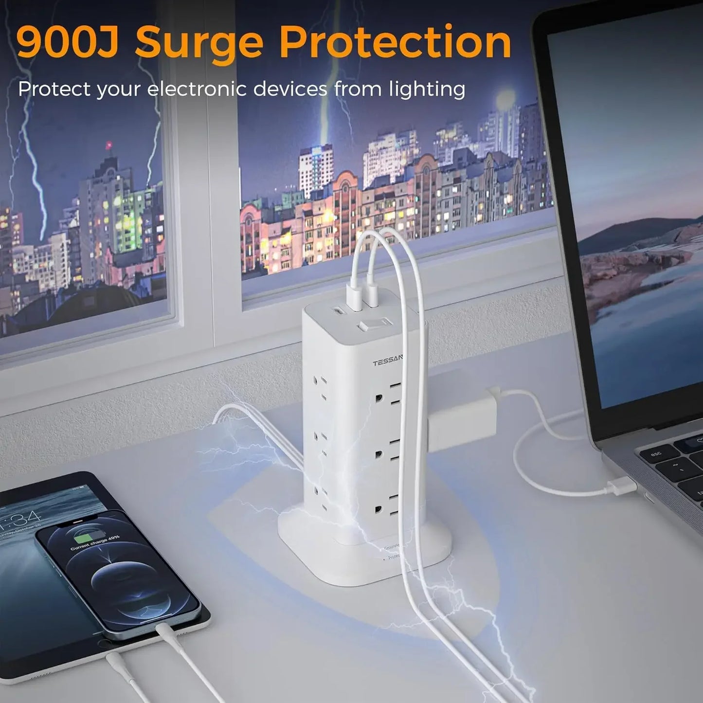 Power Strip Tower with Surge Protection 6 Feet